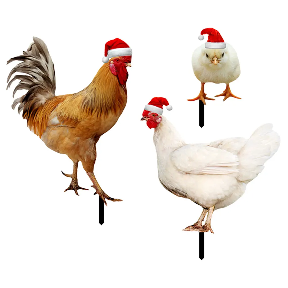 

3Pcs Christmas Chicken Acrylic Stakes Decorative Garden Chicken Yard Art Outdoor Courtyard Ornament Lawn Decor for Garden