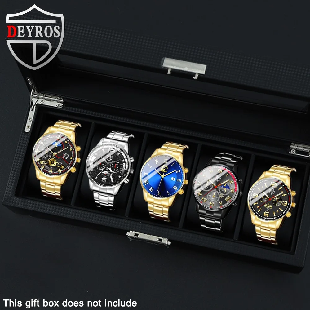 

5 Pieces/set of Business Men's Watch Set Simple Casual Quartz Watch Pointer Alloy Dial Men Watch Set Is The IdealChoice forGifts