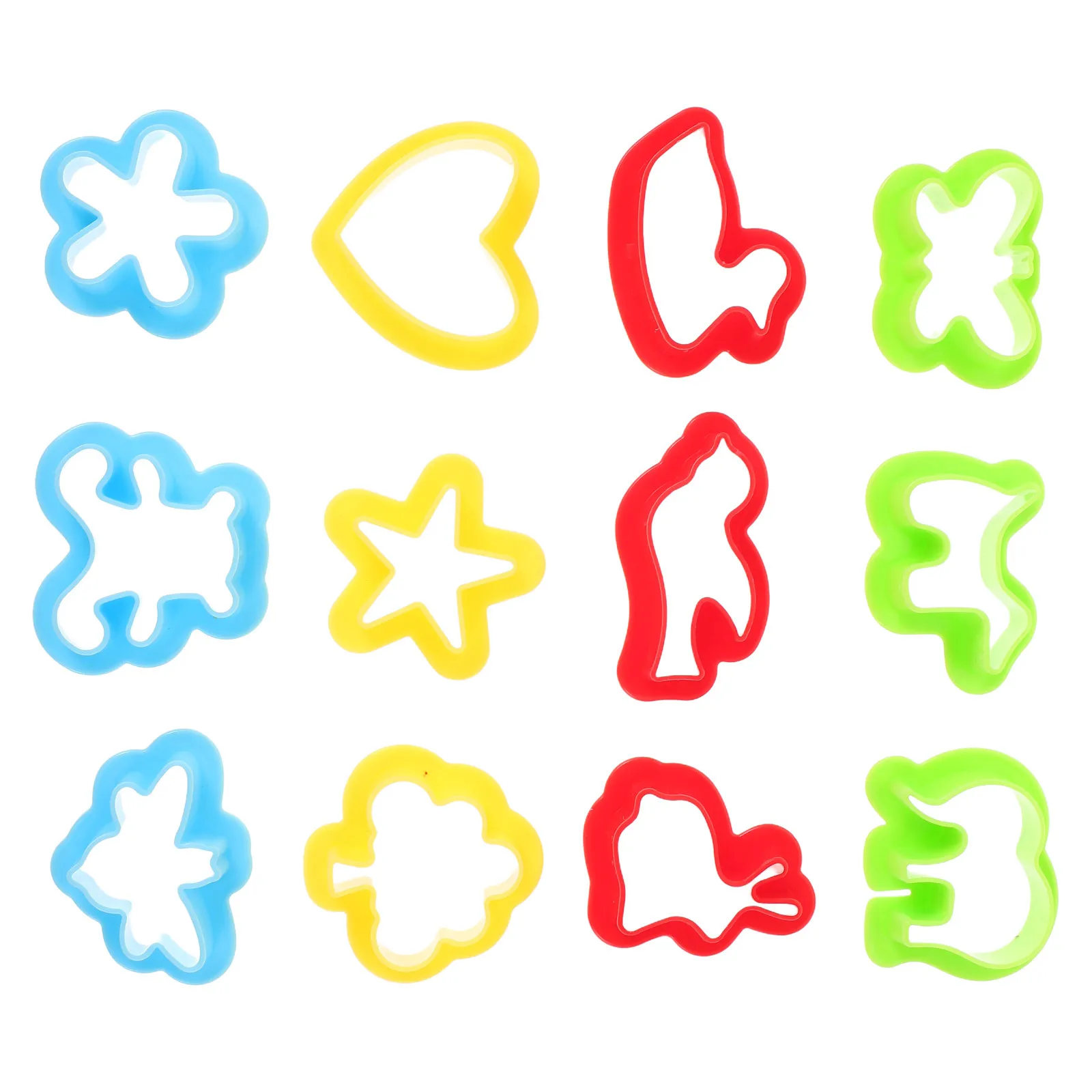어린이를위한 12Pcs 다채로운 점토 엠보싱 금형 세트 DIY 고무 점토 공예 교육 활동 손 눈 조정 개발