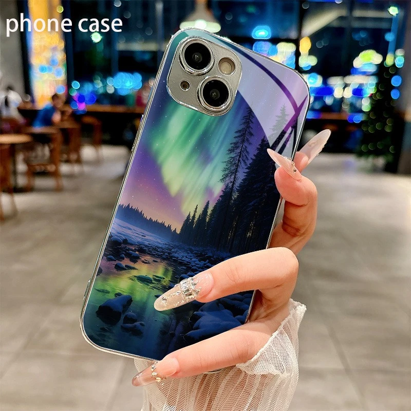 Orlando Forest Night Sky Pattern Electroplated Glass Phone Case, suitable for iPhone 17/16/15/14/13/12/11, etc.
