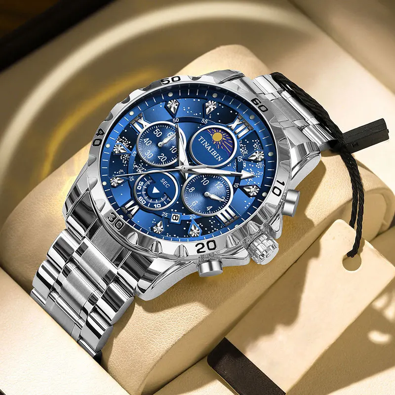 

Мужские кварцевые часы, водонепроницаемые светящиеся высококачественные повседневные наручные часы для мужчин, модный светящийся циферблат, календарь, ремешок из нержавеющей стали