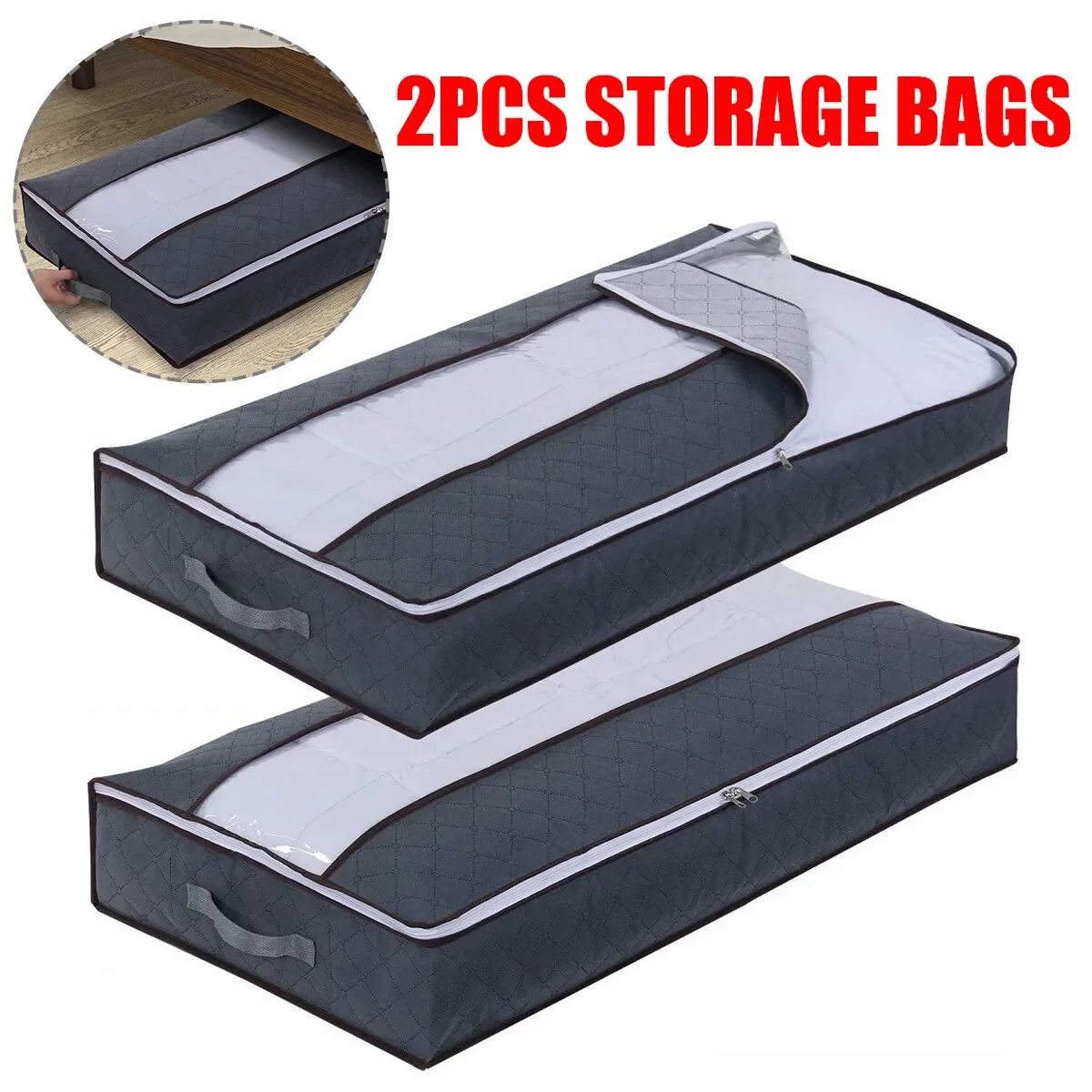 2PCS Moisture-proof Organizing Bag Under Bed Box Shoes Duvet Container Home Clothes Organizer Covered Large-capacity Storage Bag