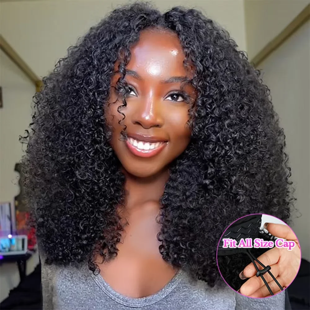 New Arrival 3 IN 1 Drawstring Half Wig Human Hair Seamless Flip Over Full Machine Made 220 Density Curly Wave 16-32 Inches Brazilian Remy Hair Breathable Cap Beginner Friendly Half Wig For Women