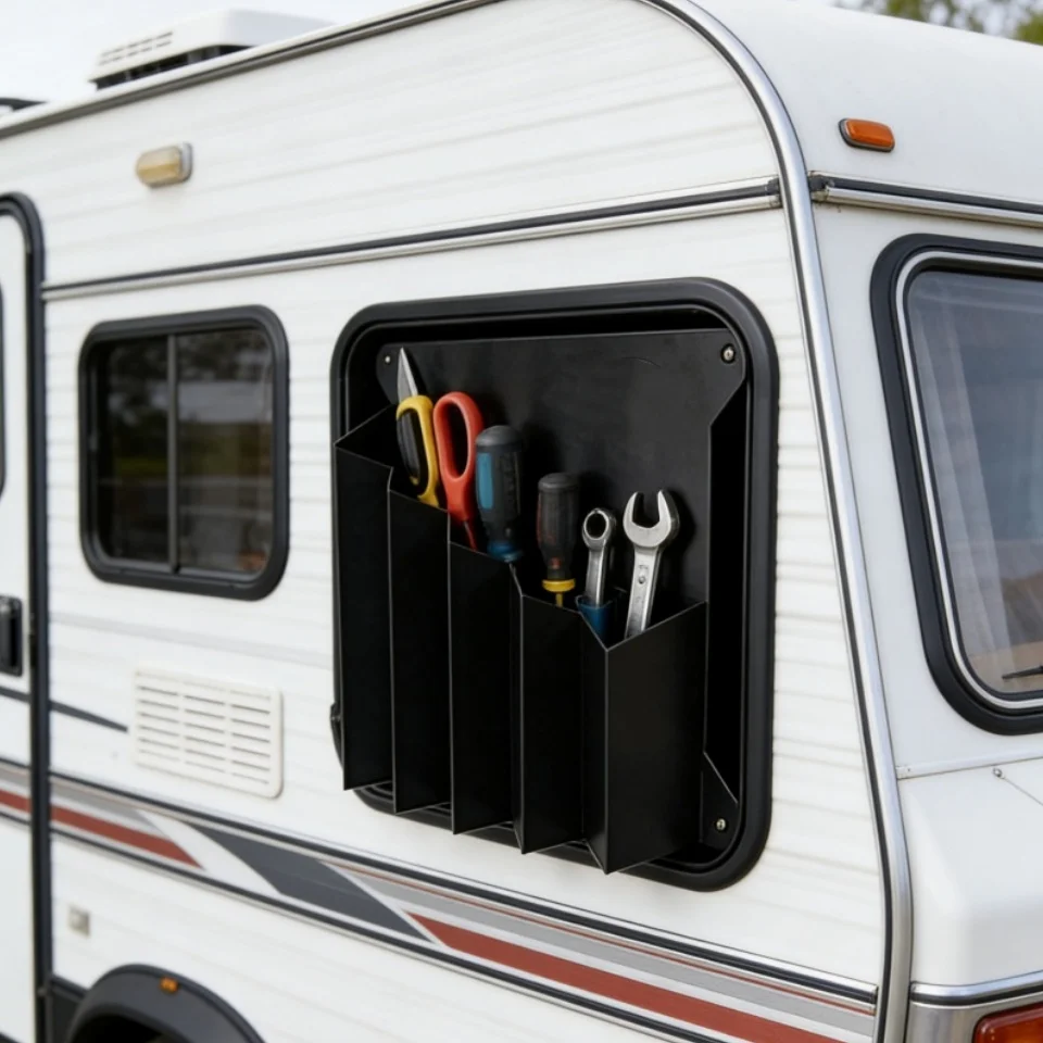 

Водонепроницаемый органайзер для инструментов для автодомов и караванов - черная подвесная сумка для использования на открытом воздухе, идеально подходит для надежного хранения вашего походного снаряжения.