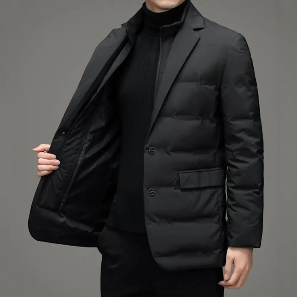 Winter Men Cotton Suit Coat High Collar Long Sleeve Buttons Zipper Placket Suit Jacket with Zipper Placket Quilted Outerwear