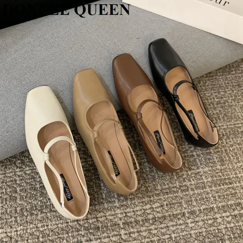 2023 Spring Women Flats Shoes Square Toe Slip On Vintage Soft Ballet Female Casual Loafer Comfort Moccasin Brand Mary Jane Mujer