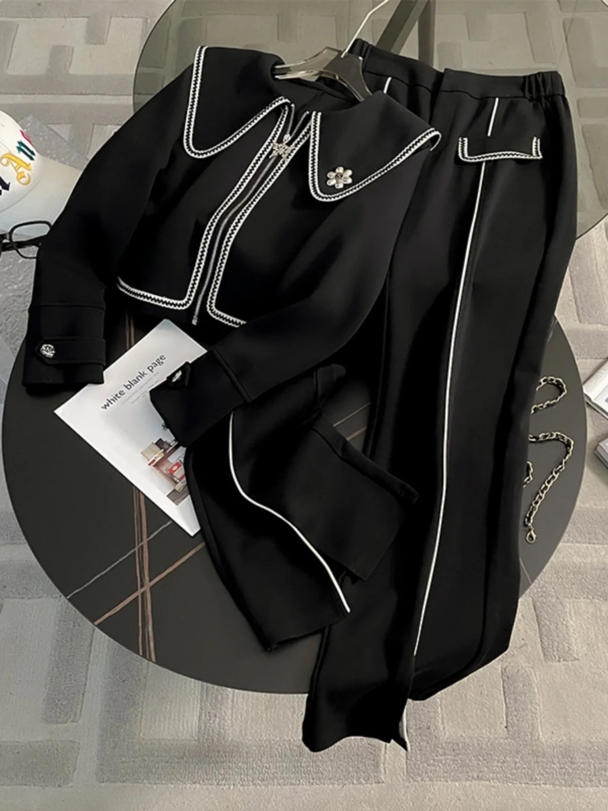 

Slimming Sporty Casual Outfit Set Women's Spring Autumn High Collar Sweatshirt Wide Leg Pants Two Piece Set Fashionable plus ...