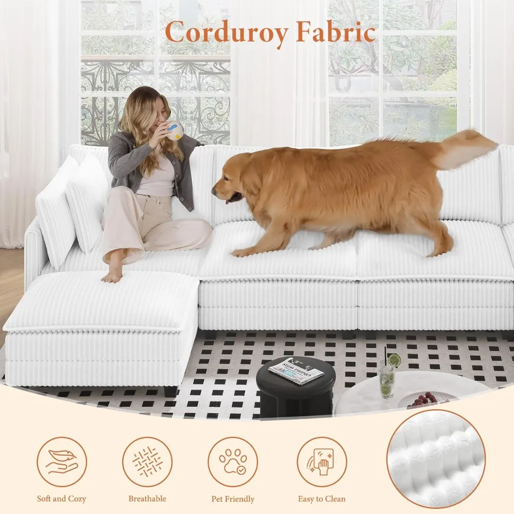 

109" U Shaped Cloud Sectional Sofa, Comfy Corduroy Upholstered Sectional Modular Sofas for Living Room, Modern Modular Couch