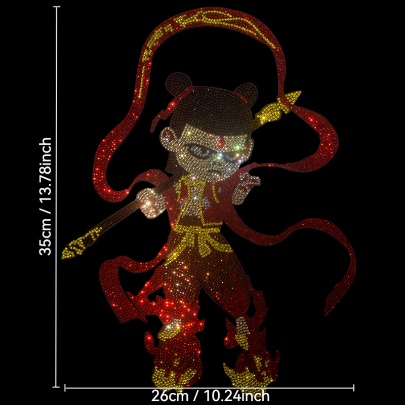

High-quality rhinestone and Nezha patterns are ironed on T-shirts and denim clothing accessories