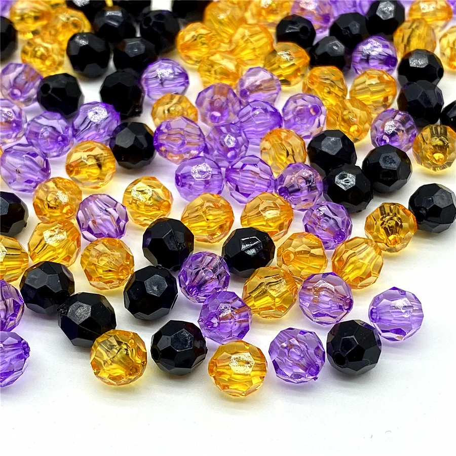 6/8/10mm Halloween Colored Faceted Acrylic Beads for Necklaces Bracelets Earrings Pendants DIY Jewelry Making