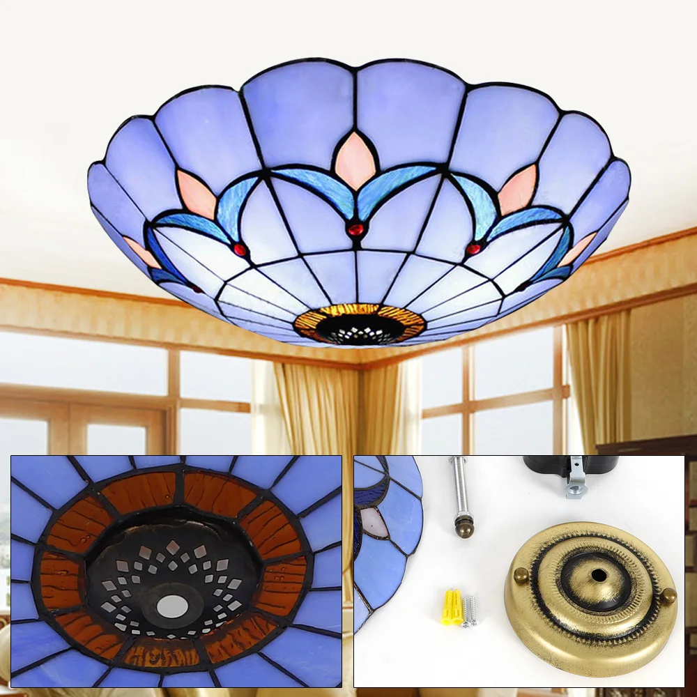 Imagem -03 - Luz de Teto Led Vintage Vitral Flush Mount Lamp Art Decor Luminária para Sala de Estar Quarto Luz em Casa