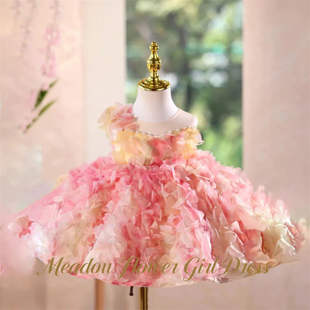 

Meadow Peach Wedding Dress for Girls 3-13 Years Old Sleeveless Pageant Dress for Gir 3D Petal Children Birthday Wedding Dresses