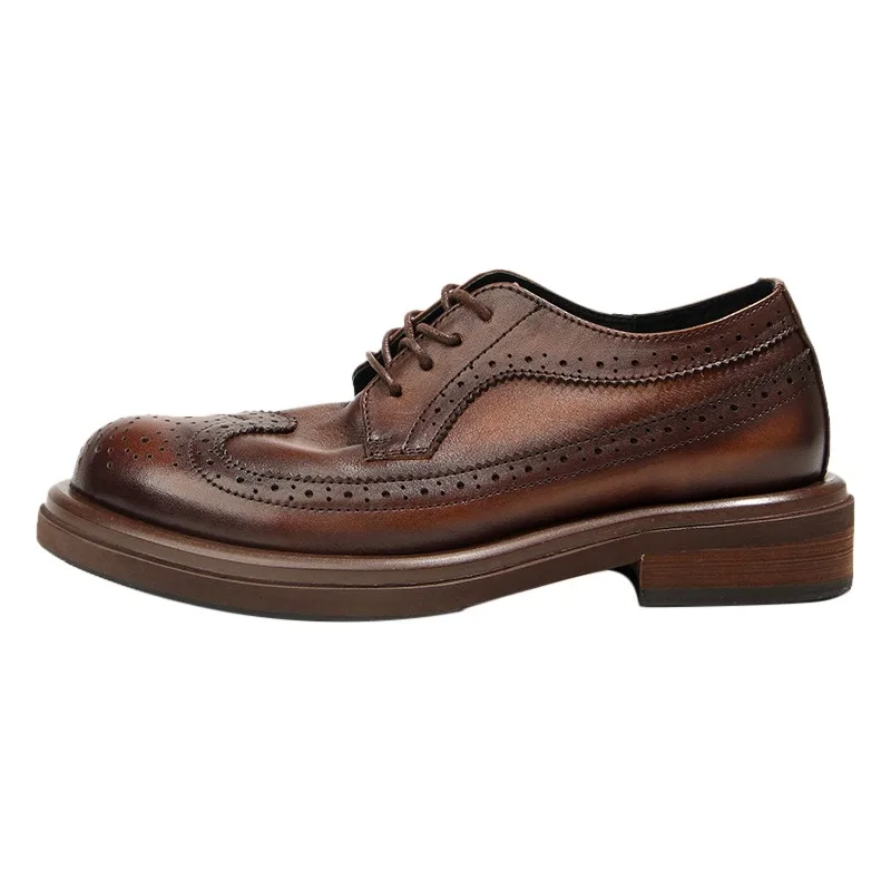 

British Style Dress Leather Shoes Men's Fashion Business Genuine Leather Work Wedding Shoes Male Wear-resistant Derby Brown