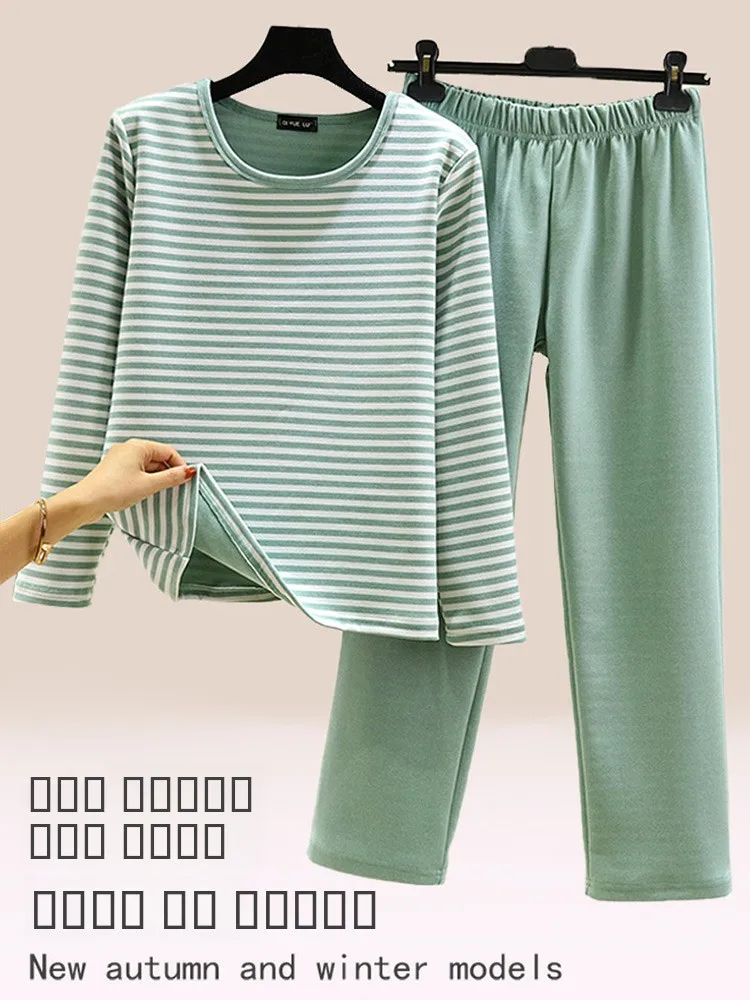 

Утепленный флисовый пижамный комплект для женщин: зимняя домашняя одежда с длинными рукавами и брюками, повседневный стиль