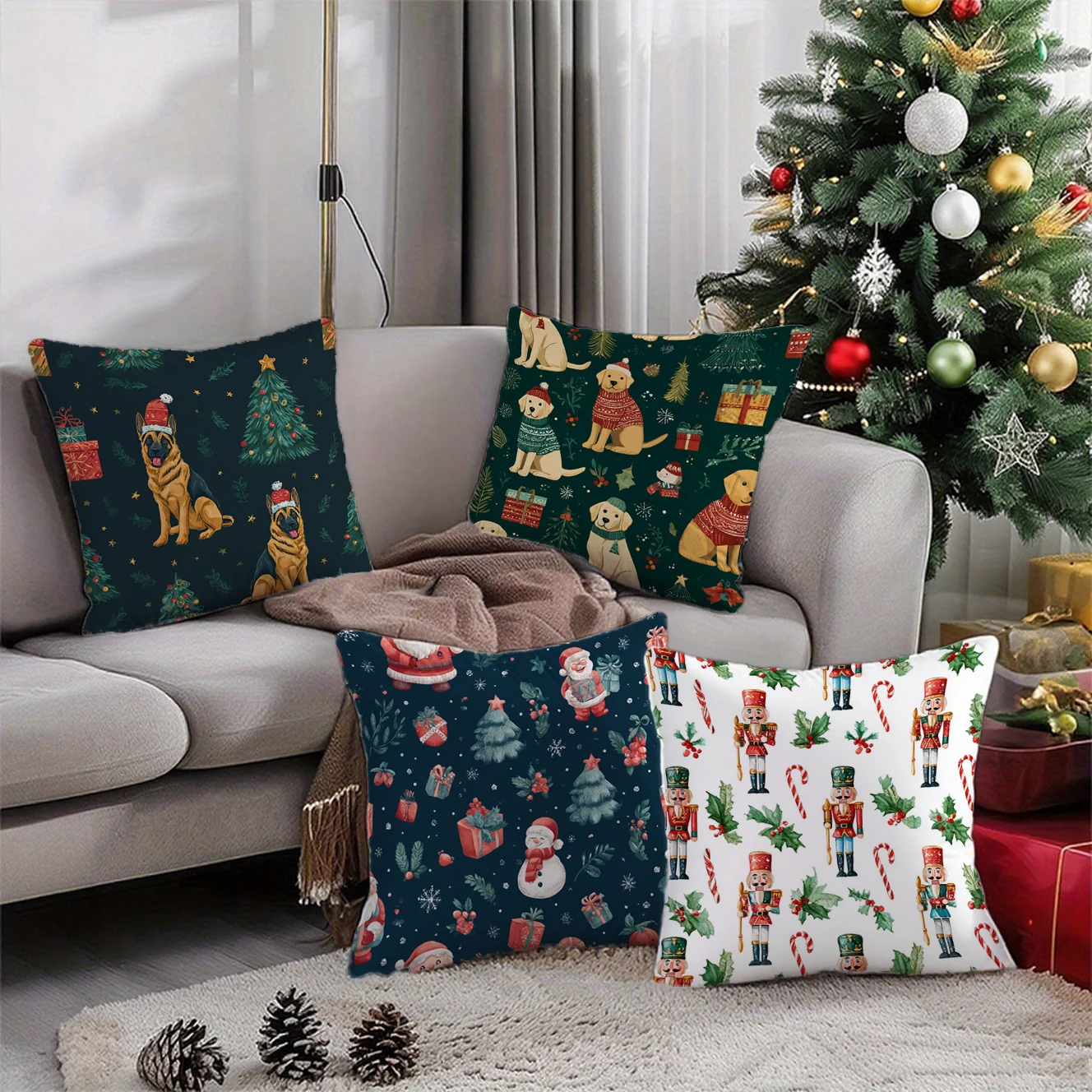 Christmas Dog Nutcracker Pillow Covers attern Cushion Cover Suitable for Sofa Bedroom Car Pillow Cover