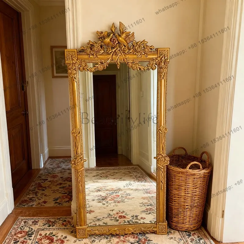 D33 French retro carved full-length mirror villa luxury floor-to-ceiling full-length mirror