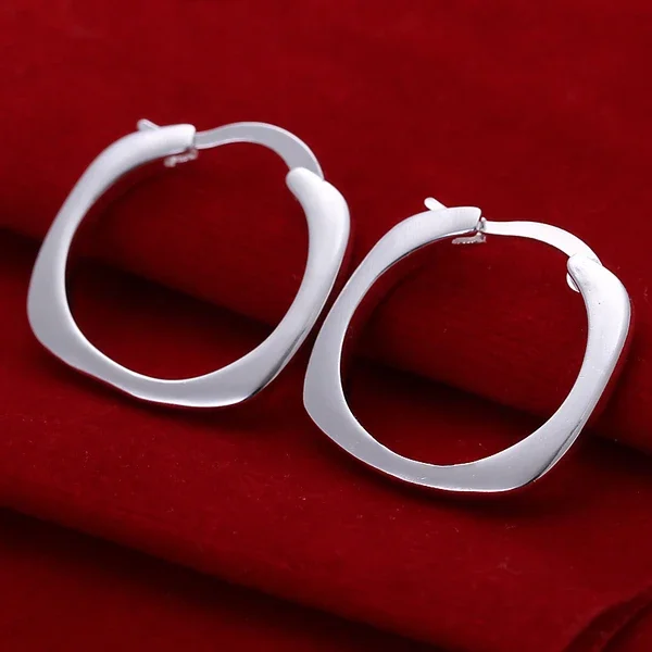 

925 Sterling Silver Elegant Square Small Hoop Earrings For Women Wedding Party Gift Accessories Fashion Jewelry