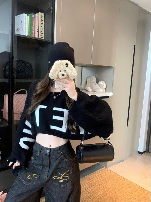 

Trendy ort Svel Knitted Sweater Women's Casual Sle Belly Baring Long Sve Autumn Faion 2025 New Arrival