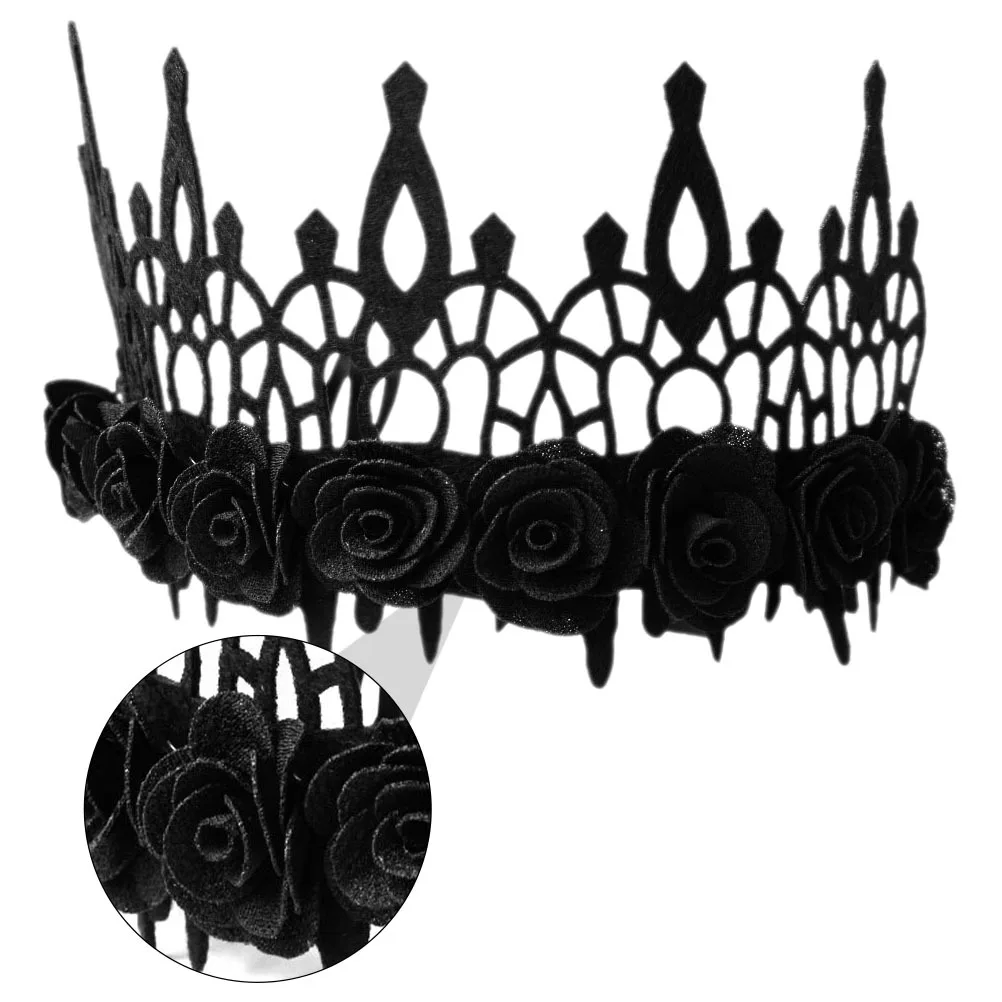 

Black Crown Halloween Floral Headband Hair Accessory Handmade Adjustable Ribbon Tie Perfect for Masquerade Event