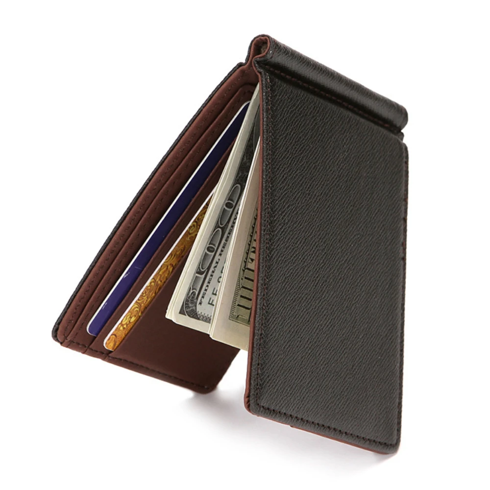 Men Slim Money Clip PU Leather Small Wallets Bifold Mini Card Holder Money Purse Ultra-thin Wallets for Man High Quality Cartera