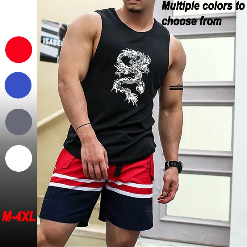 

Белая мужская спортивная футболка без рукавов с рисунком дракона, мужская дизайнерская одежда для бодибилдинга, мужская рубашка без рукавов