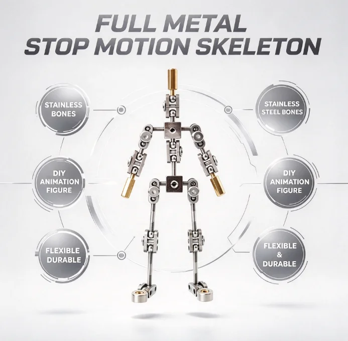 Full Metal Stop Motion Armature Stainless Steel Skeleton DIY Animation Puppet Flexible Durable Articulated Figure Joints