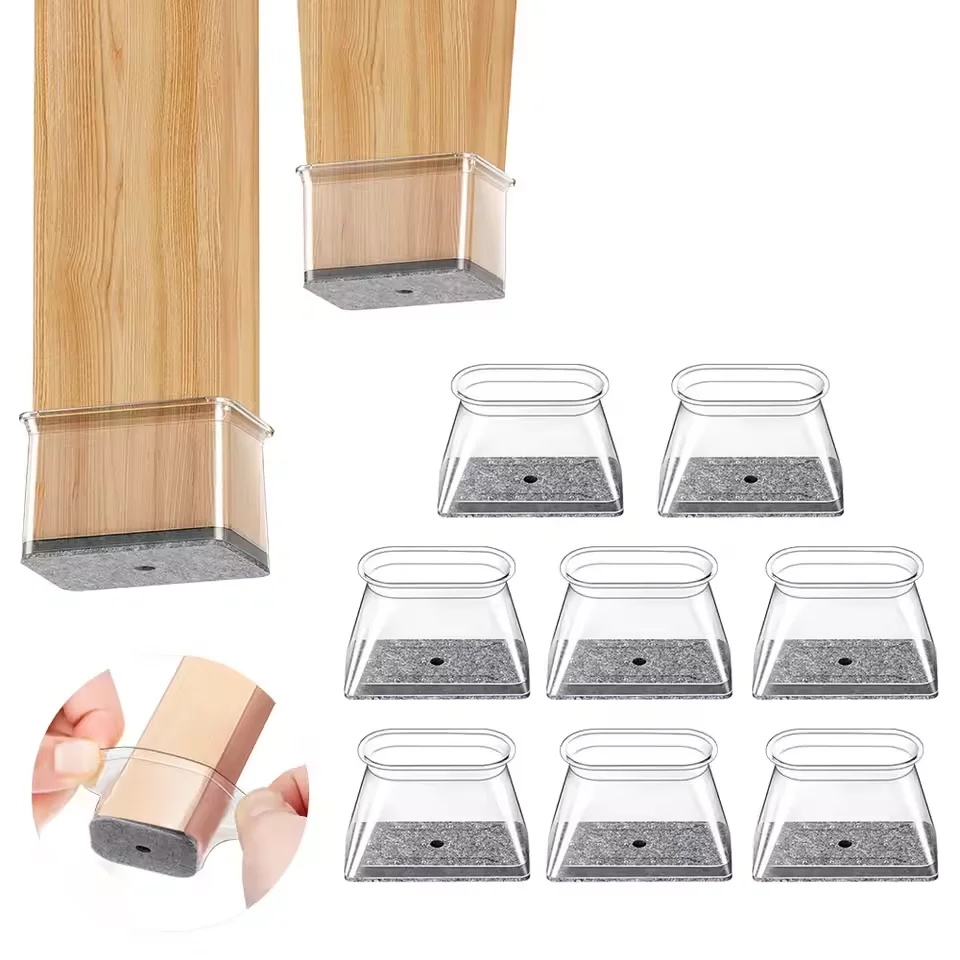 Chair Leg Floor Protectors Square Chair Leg Protectors for Hardwood Floors Silicone Pads Covers to Protect Floors Clear-16 Pcs