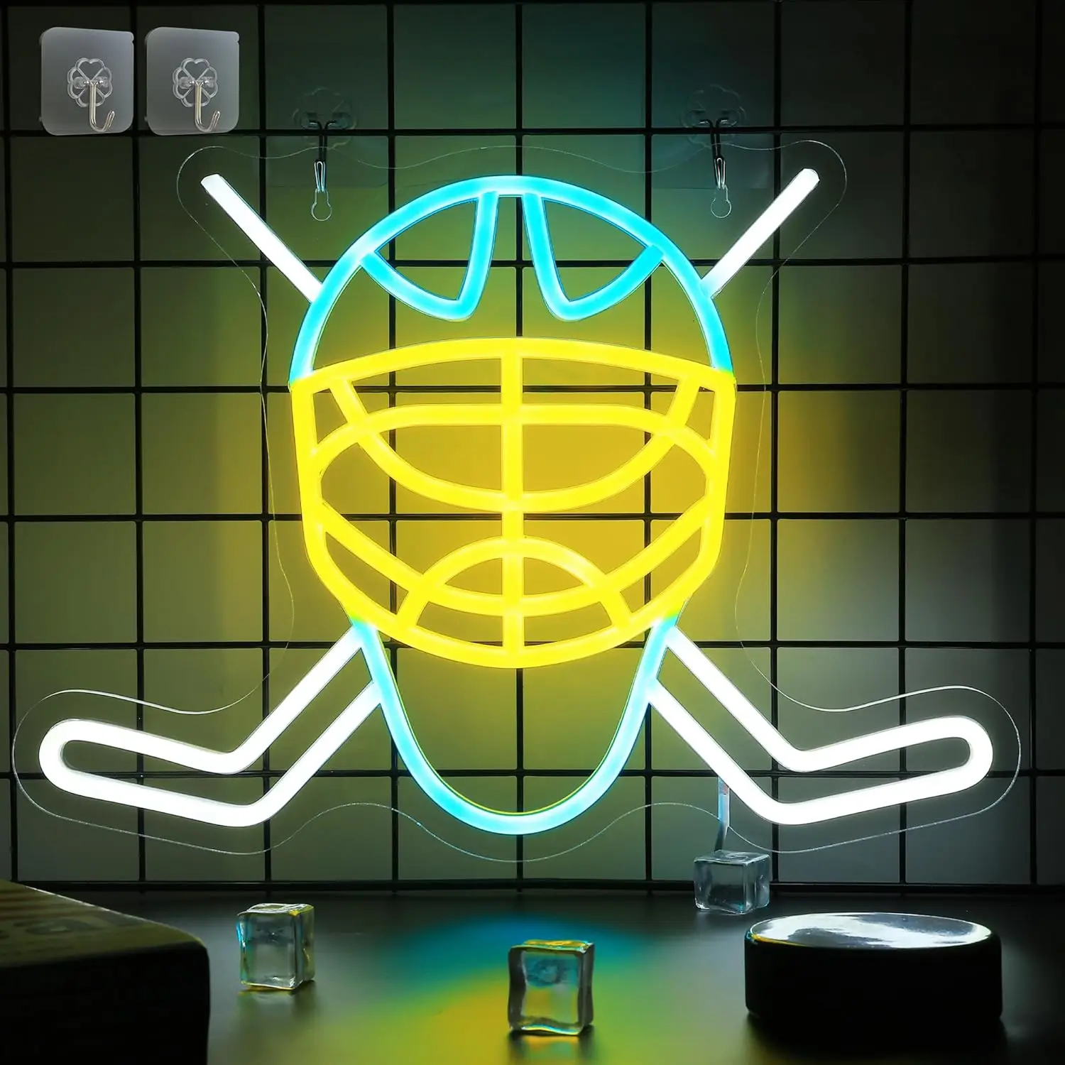 

Неоновая LED-вывеска «Хоккейный шлем и клюшки» для спортивного бара, игровой комнаты, мужской комнаты, спальни, хоккейный декор, неоновая подсветка, настенное искусство, подарок для фанатов