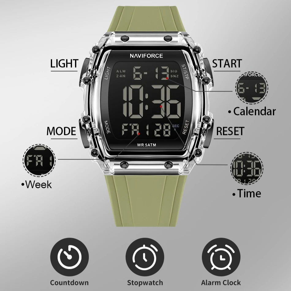 نمط جديد NAVIFROCE الرجال الساعات مضيئة العسكرية الرياضة رجل شاشة الكريستال السائل ساعات المعصم الكوارتز الذكور مقاوم للماء Relogio Masculino #2