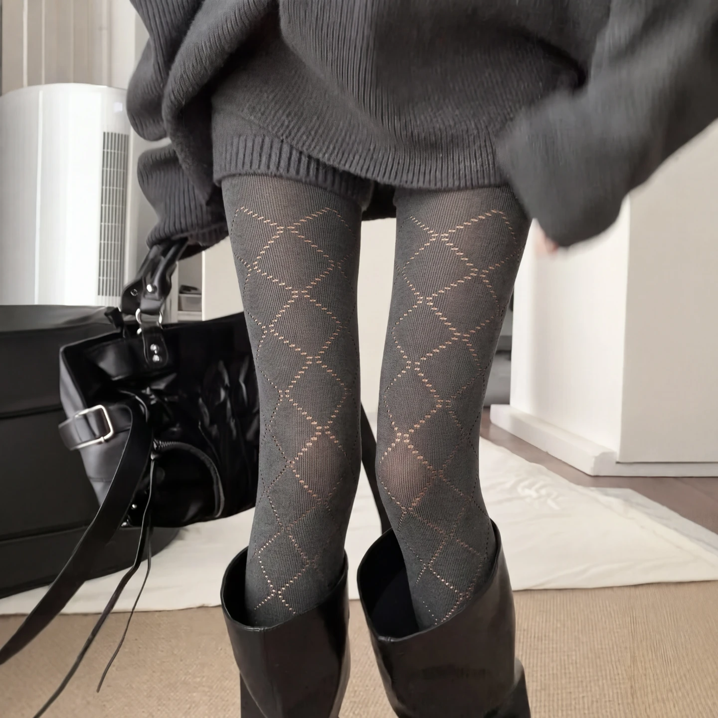 Gray 3-Color Hollow Argyle Tights Spring Autumn Outerwear Winter Base Layer Micro Compression Slim Miu Style Versatile Pantyhose