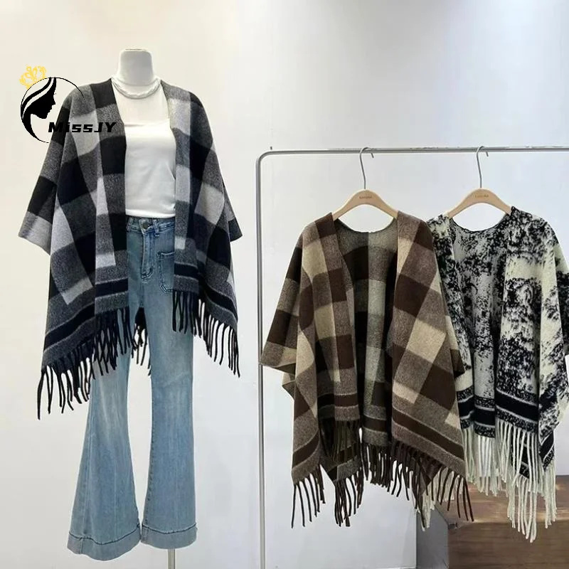 

Winter Women Poncho Warm Shawl Double Sided Designer Thickening Blanket Luxury Scarf Cashmere Pashmina Cape Stole