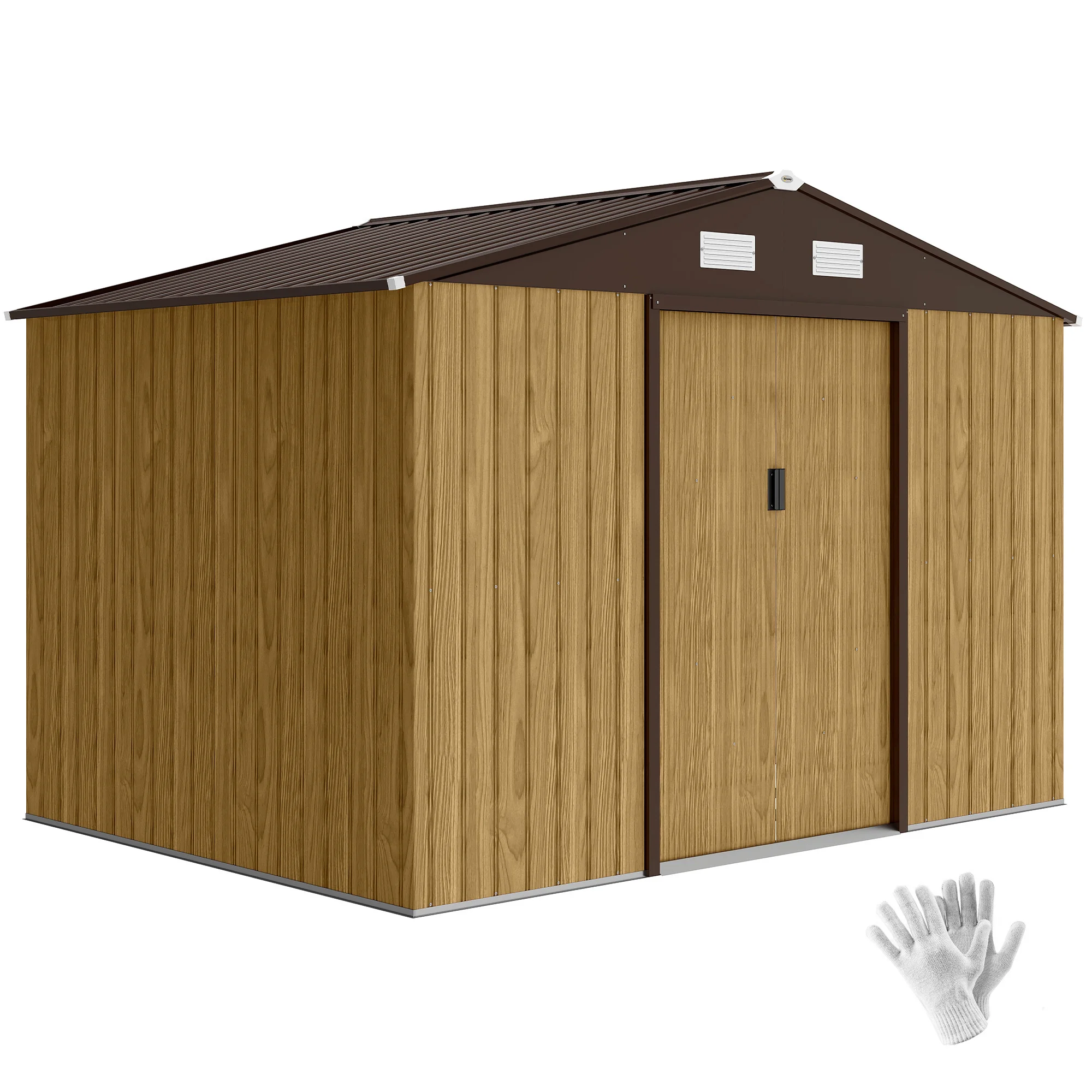 Outsunny Caseta de Jardín Exterior 4,9 m² 277x195x192 cm Puerta Corredera Marrón