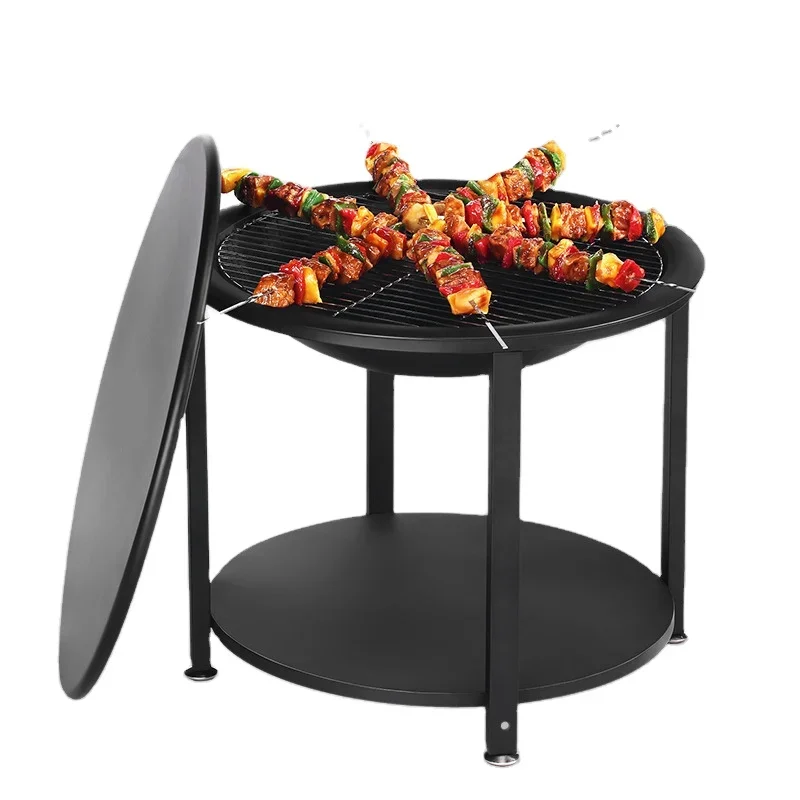 3 in 1 Steel Large Wood Charcoal Burning Fire Pit Table Outdoor BBQ Grill