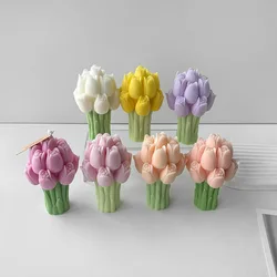 3D Tulip Bouquet Silicone Mold DIY Flowers Aroma Candles Plaster Ornament Molds Handmade Gift Soap Candle Making Supplies