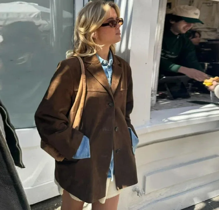 레트로 배디 스웨이드 재킷 |   여성용 섹시 인조 가죽 코트 |   세련된 야성적인 아우터웨어