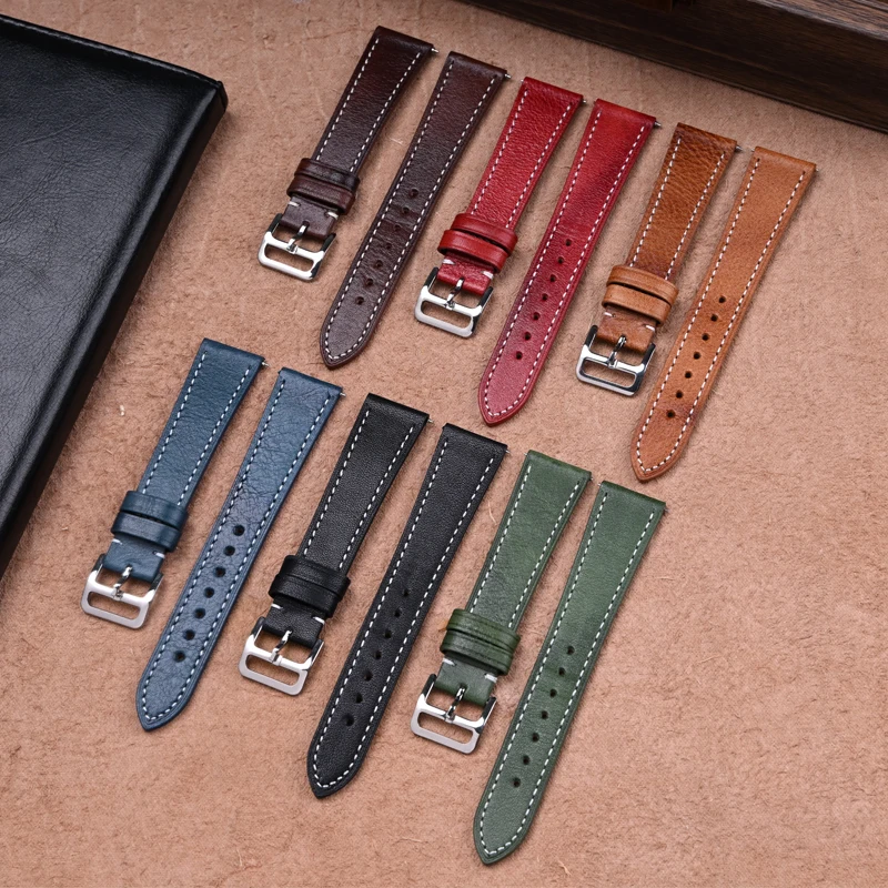 Retro Calf Leather Oil Wax Watchband Straps Quick Release 17mm 18mm 19mm 20mm 21mm 22mm Universal Wrist Band For Huawei GT5/4/3