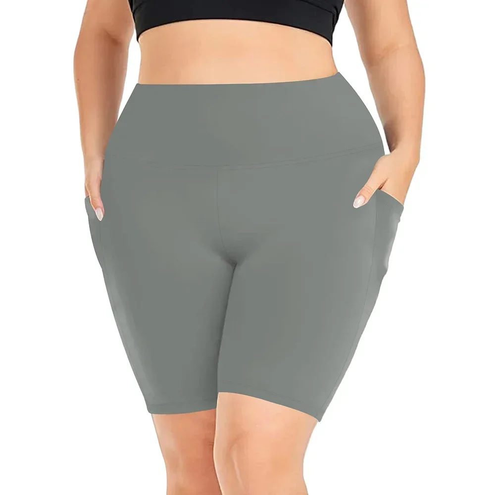 Damen-Yoga-Shorts mit hoher Taille, Übergröße, Workout-Leggings mit zwei Taschen, Stretch, europäischer Stil, Activewear für Fitnessstudio und Freizeit – Detail 11