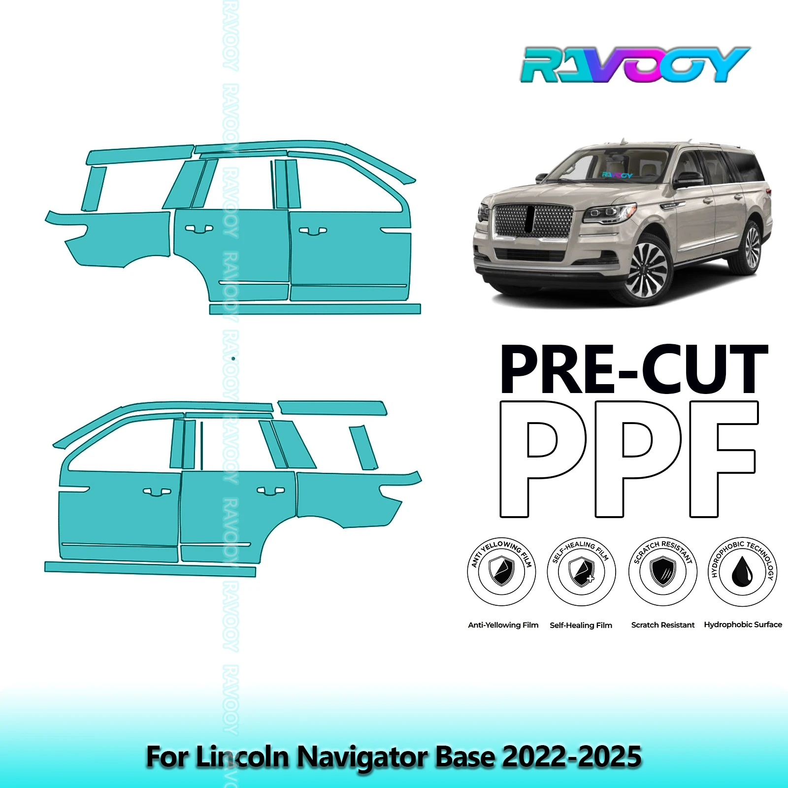 

For Lincoln Navigator Base 2022-2025 8.5mil Clear Matte Pre-Cut PPF Door & A/B Pillar Kit TPU Paint Protection Film Set