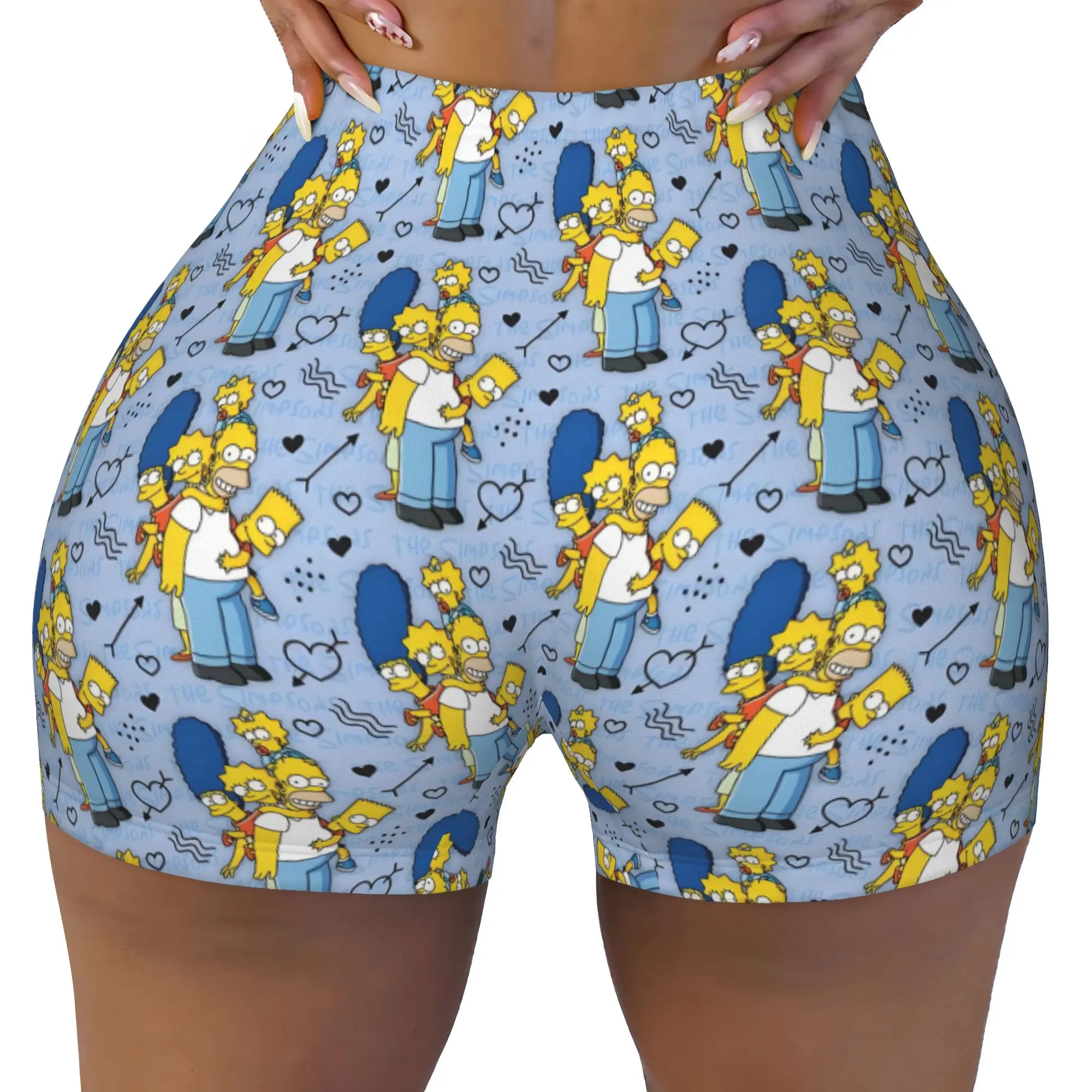Custom S-Simpsoned Anime Volleyball Biker Workout Shorts for Women Homer Cartoon Gym Athletic Yoga Shorts