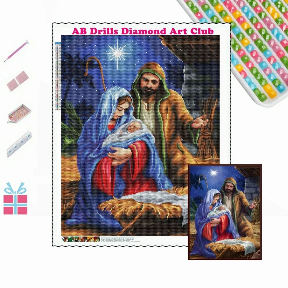 Jesus Christ Born Holy Night Christmas AB Drills Diamond Painting Mosaic Embroidery Cross Stitch Picture Rhinestone Home Decor