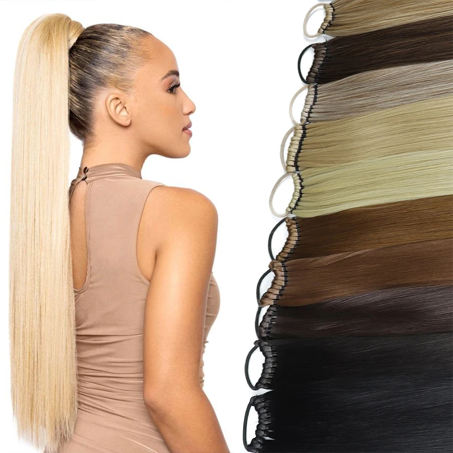 26 inch long synthetic ponytail and rubber band wrapped ponytail black brown ponytail wig hair extension boxing braids