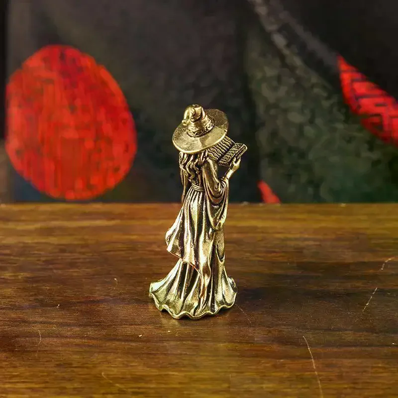 Brass Magic Witch Figurines Miniature  Witches Desktop Metal Crafts Ornament Retro Statue Home Decorations Accessories