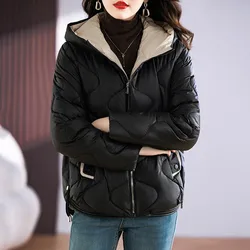 Women's Hooded Cotton Parkas, Winter Jacket, Korean Clothes, Harajuku Ladies Coat, Quilted Streetwear, New Outerwear, 2024