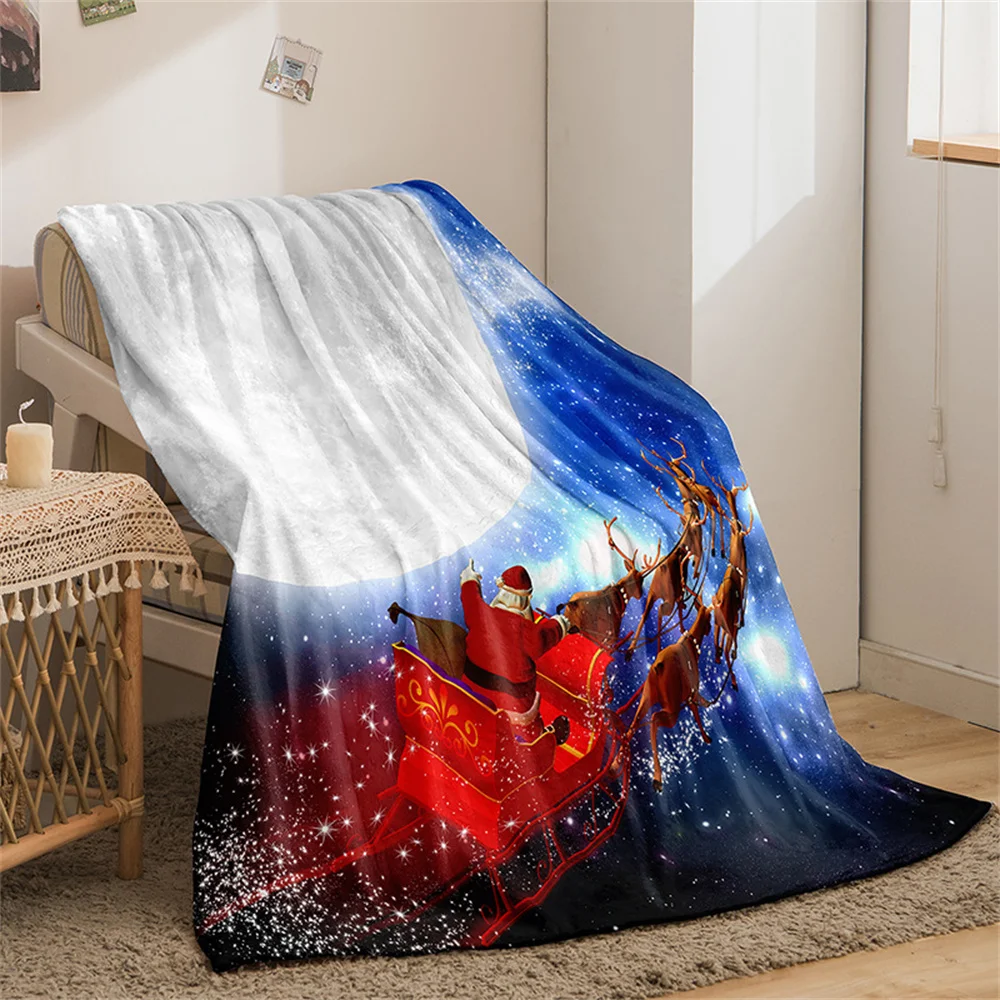 

3D Printed Flannel Blanket Christmas Santa Claus Fleece Soft Polyester Fabric Sofa Chair Applicable Textile Decor Throw Blankets