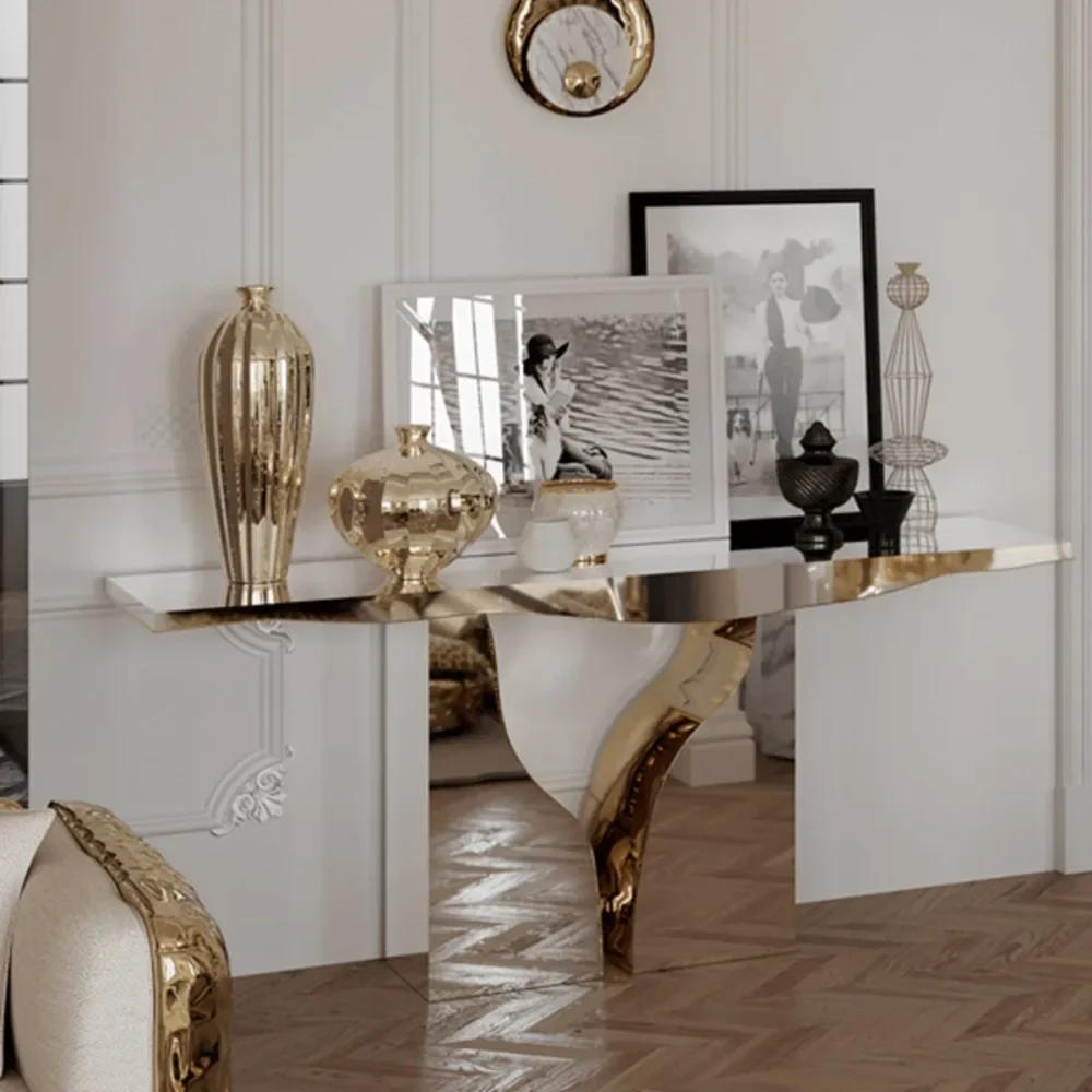 Modern Design Stainless Steel Silver Lobby Hallway Console Table Luxury Villa Entrance Gold Console Table