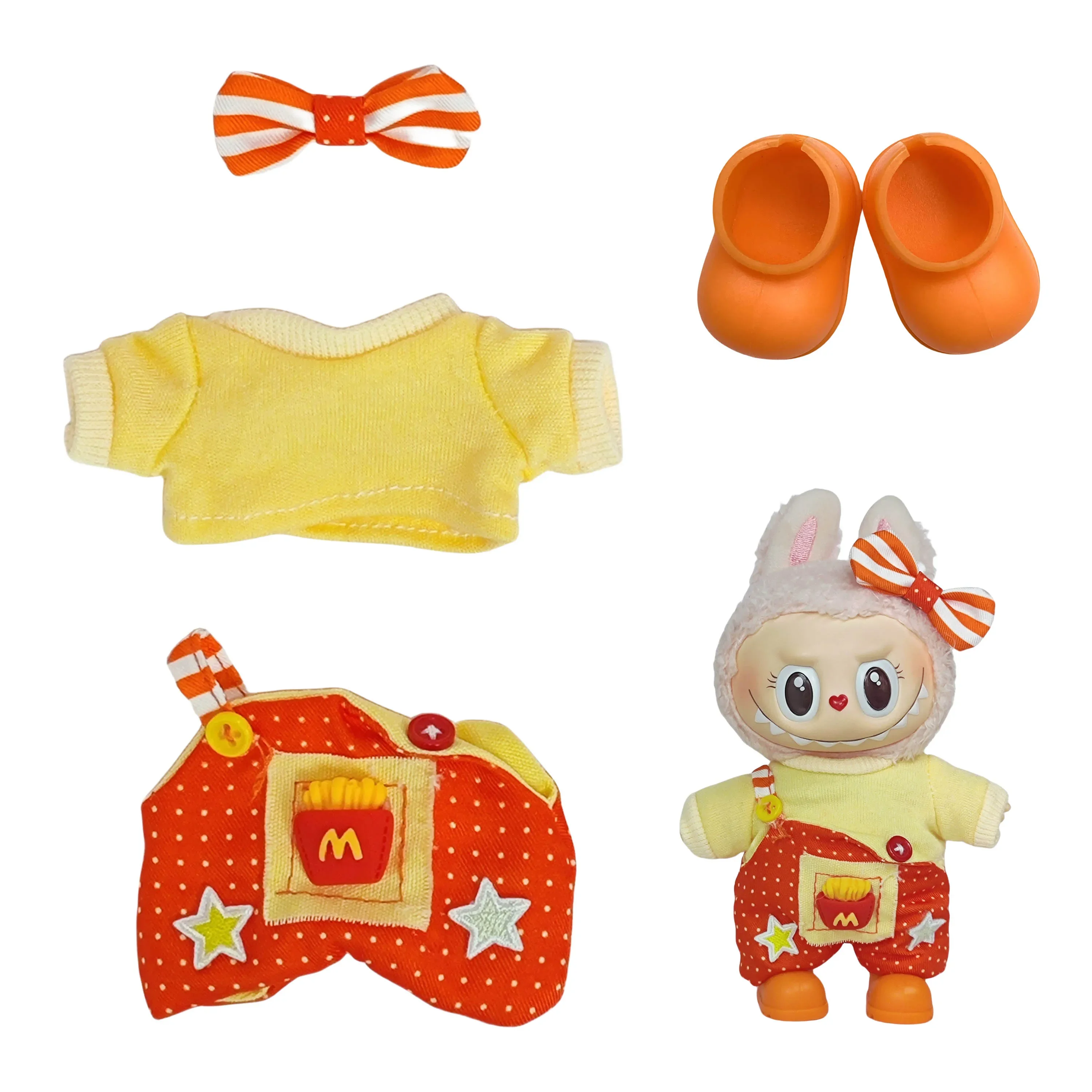 Conjunto macacão de batatas fritas Labubu 17 cm – Macacão estampado fast food com detalle bolso ketchup