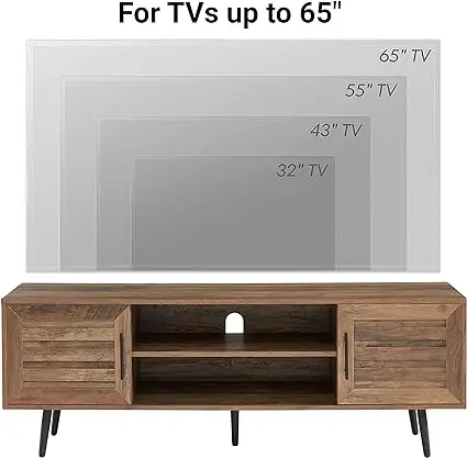 65 "กลางศตวรรษที่ทันสมัยขาตั้งทีวีไม้พร้อมตู้เก็บของและชั้นวางเปิดสำหรับโทรทัศน์ถึง65" ศูนย์รวมความบันเทิง