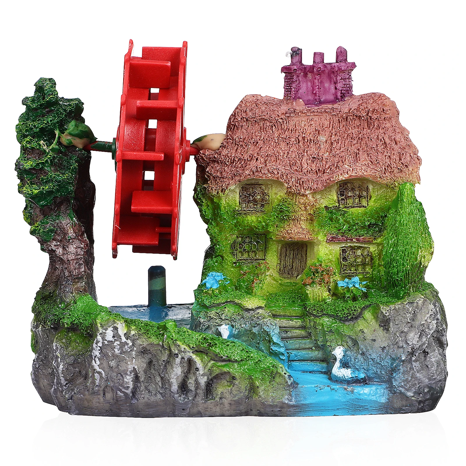 

1pcs Pneumatic Wind Wheel Thatched House Fish Tank Decoration Aquarium Landscape Prop Resin Safe Realistic Scenery Hiding Place