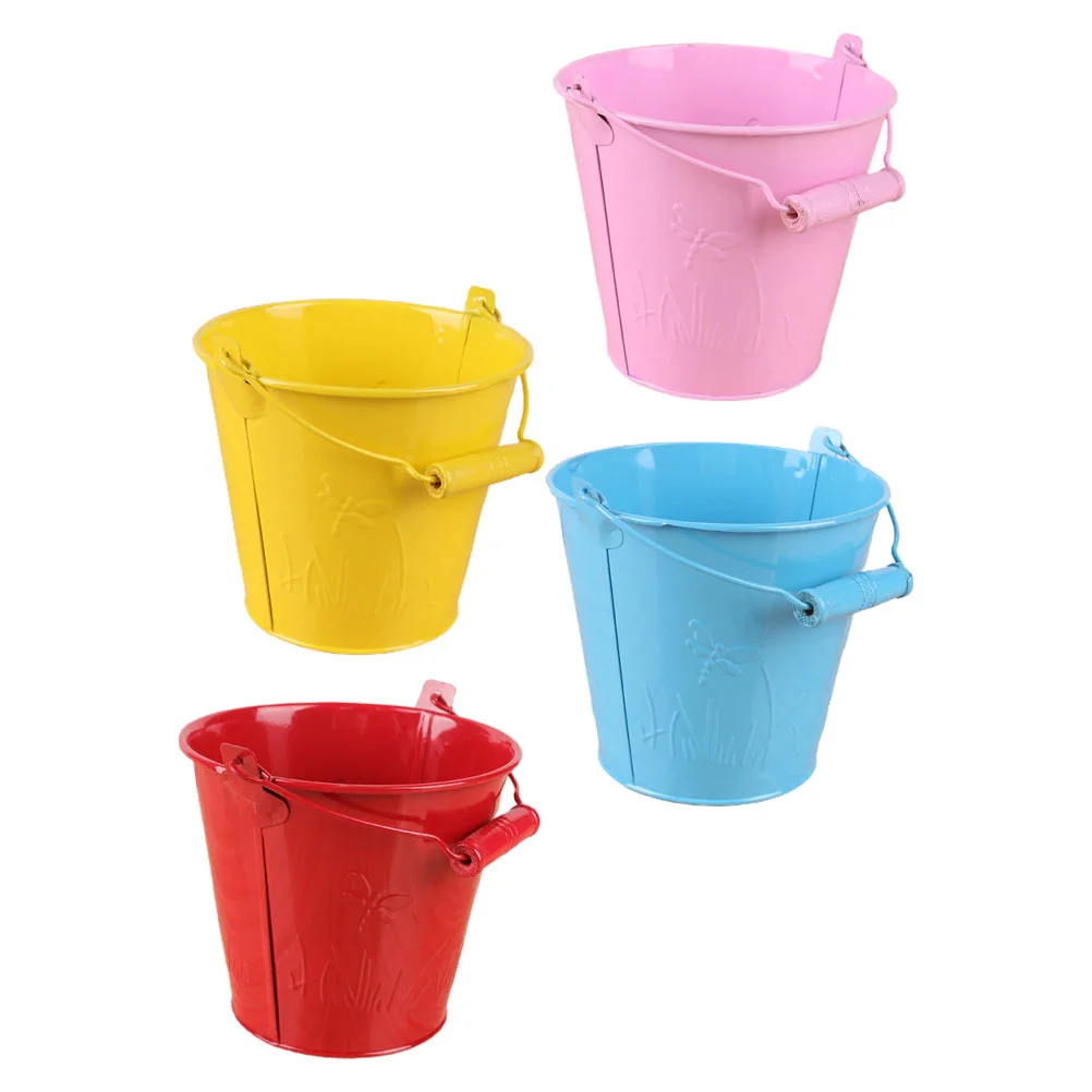 4pcs Interesting Mini Bucket Toy Child Sand Buckets Tinplate Beach Bucket Beach Bucket Toy Mini Bucket Toys