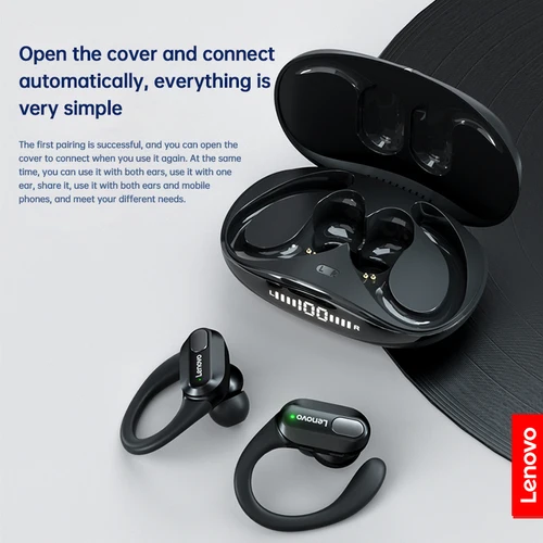 Lenovo XT80 auriculares inalámbricos deportivos con micrófonos, Control de botones, pantalla de alimentación LED, sonido estéreo de alta fidelidad auriculares Bluetooth 5,3 TWS